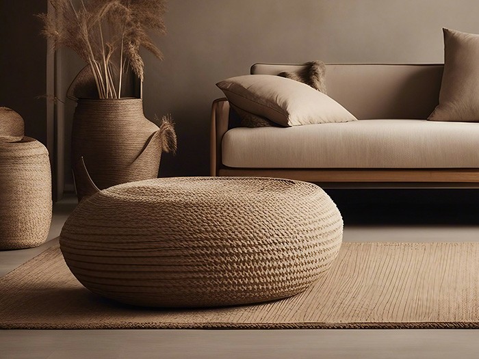 Woven jute pouf.